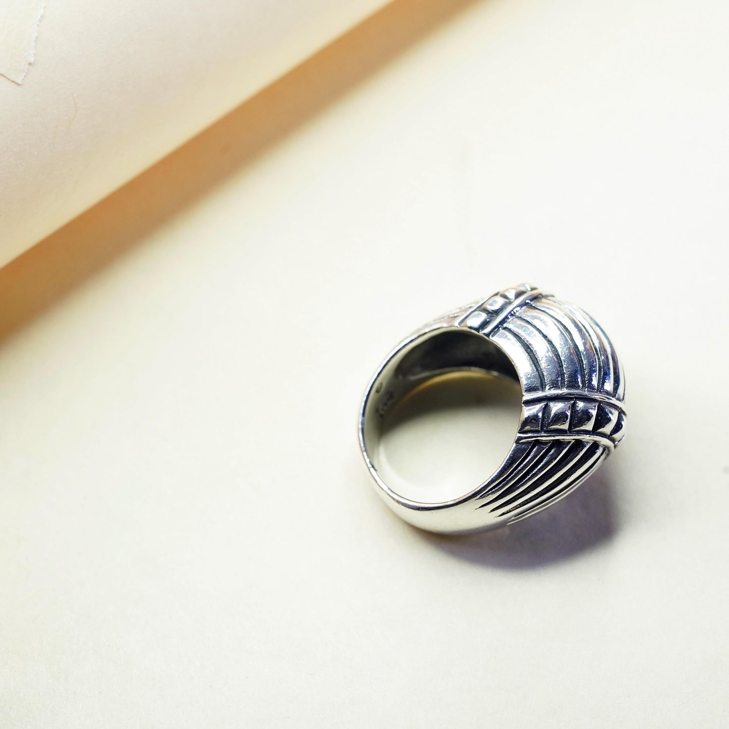 Size 6.75, sterling silver ribbed ring, southwestern 925 silver statement band,