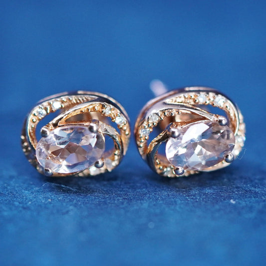 Vintage vermeil rose gold over sterling silver earrings, 925 studs w/ cz inlay