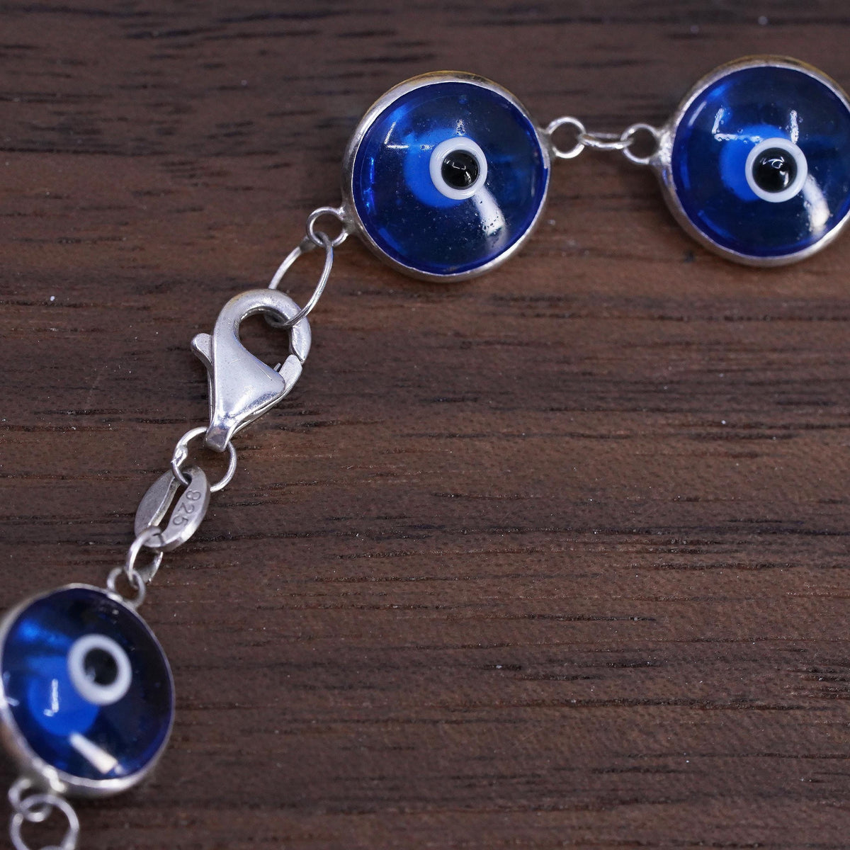 6.75", vintage sterling 925 silver handmade bracelet blue evil eye bracelet