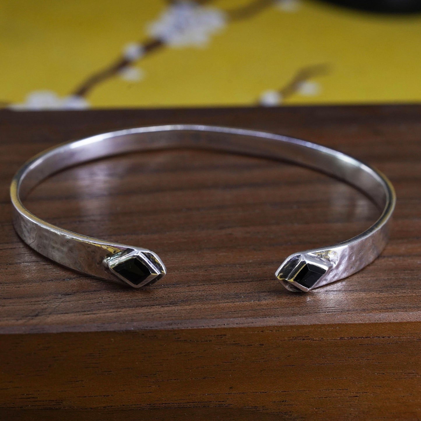 6", SILPADA Sterling Silver Black Onyx Hammered handmade Open Cuff Bracelet