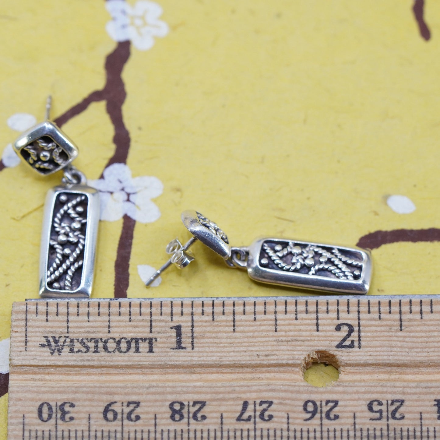 Vintage Sterling silver handmade earrings, 925 Bali Filigree beads drops