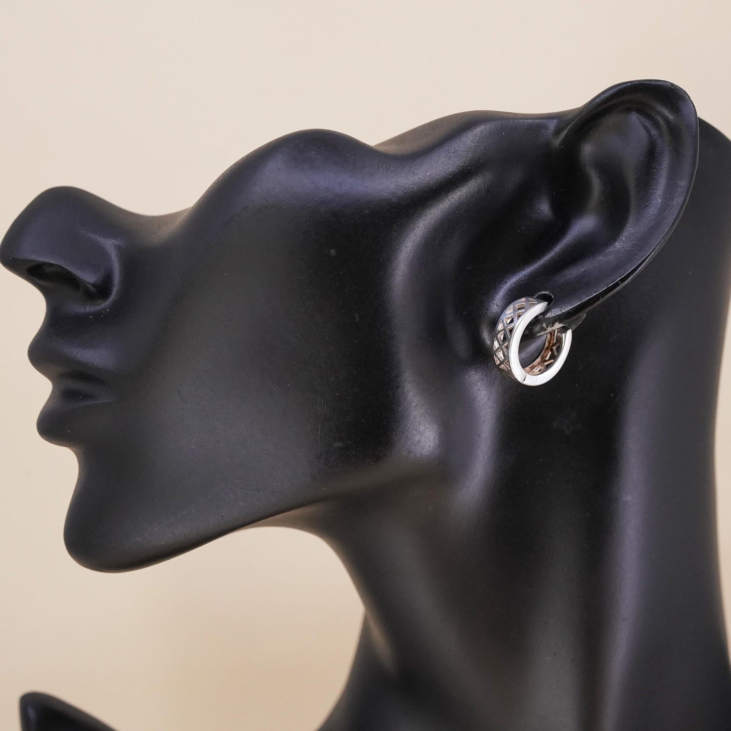 0.5”, Vintage sterling silver single earring, 925 huggie hoop with beads
