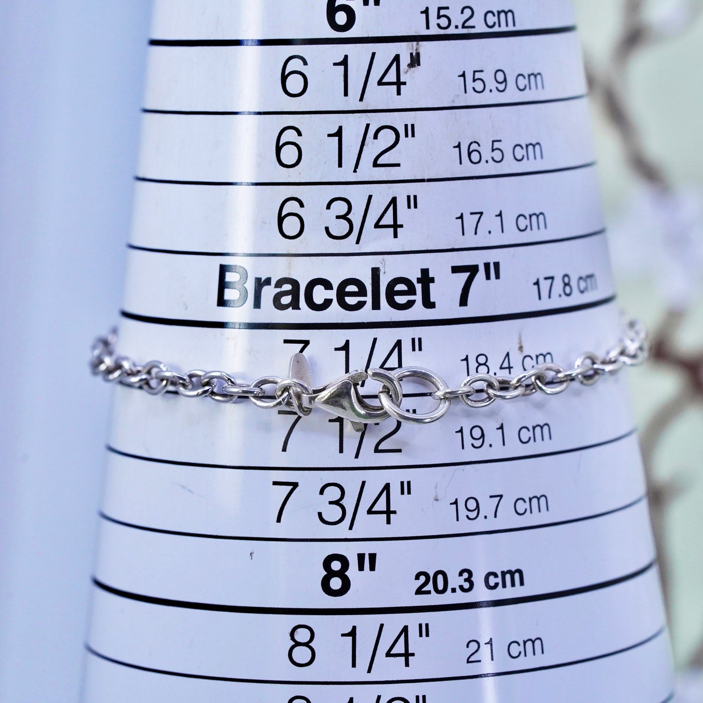 7.25", 4mm, Vintage SLC sterling 925 silver handmade circle link charm bracelet