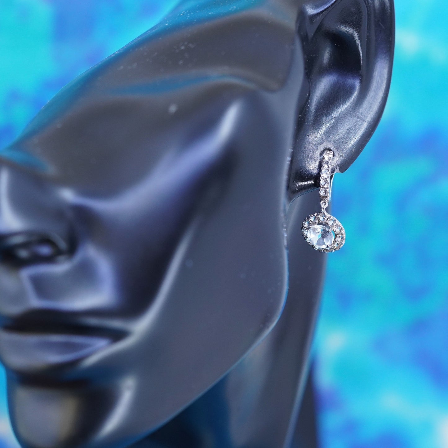 Vintage Sterling 925 silver handmade hoops earrings with CZ