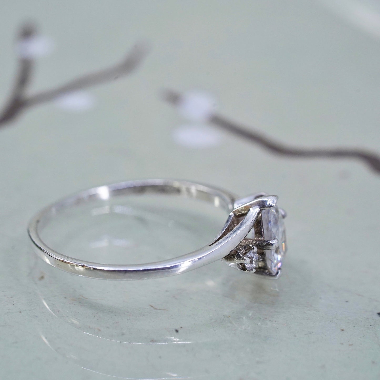 Size 9.5, Sterling silver ring, 925 silver w/ teardrop cut cz, engagement ring