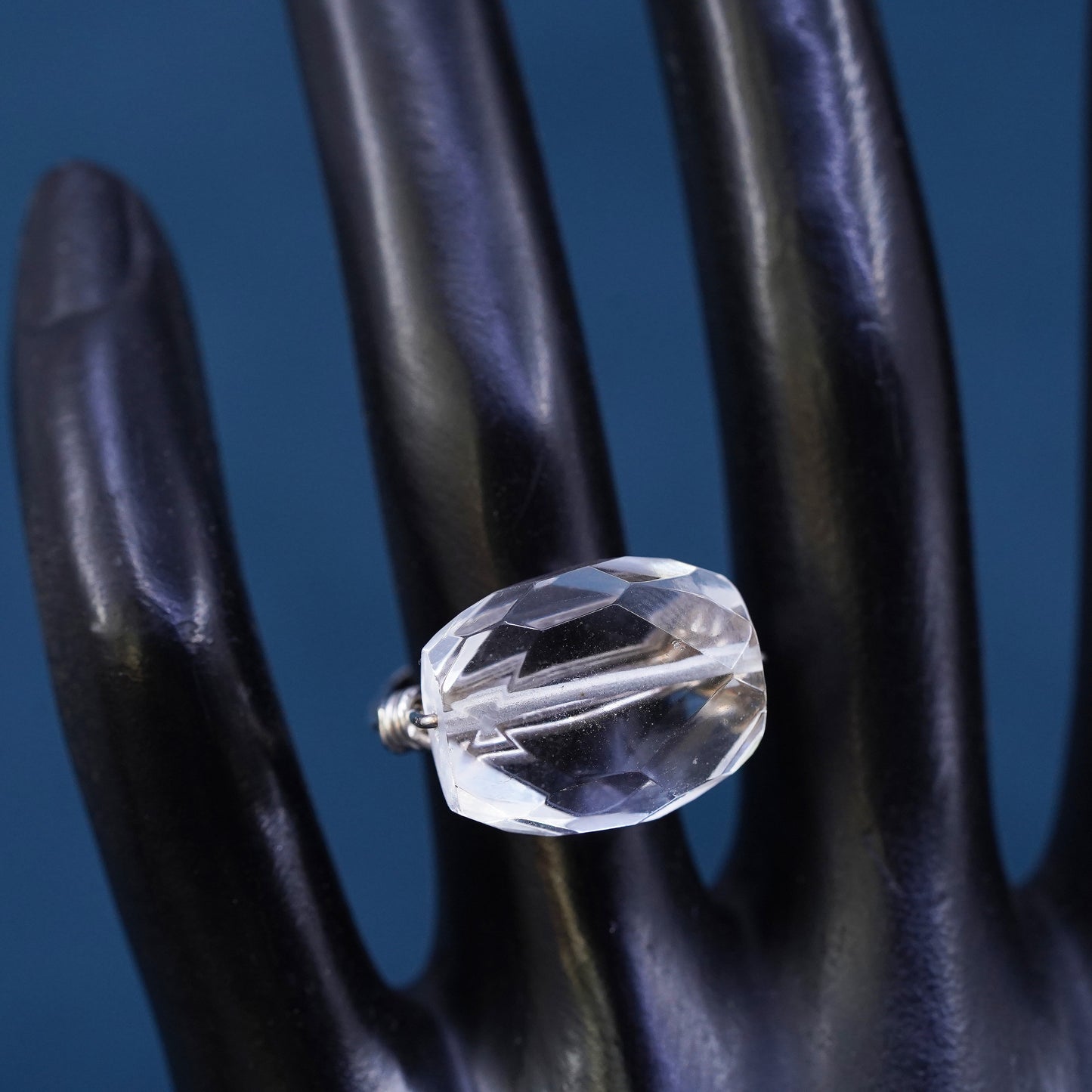 Size 5, vintage Sterling 925 silver handmade ring with clear crystal details