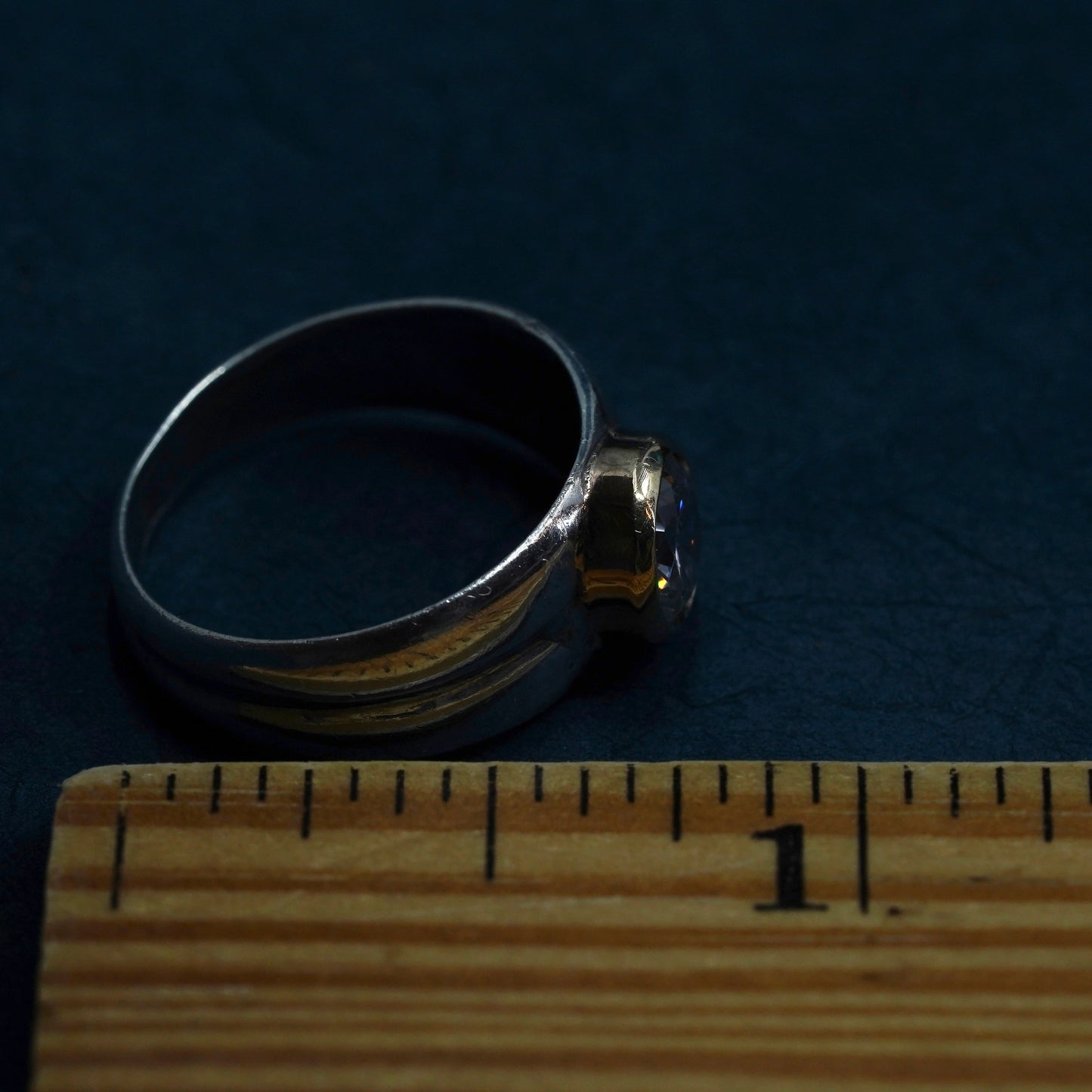 Size 5.5, vintage two tone Sterling 925 silver handmade engagement ring with cz