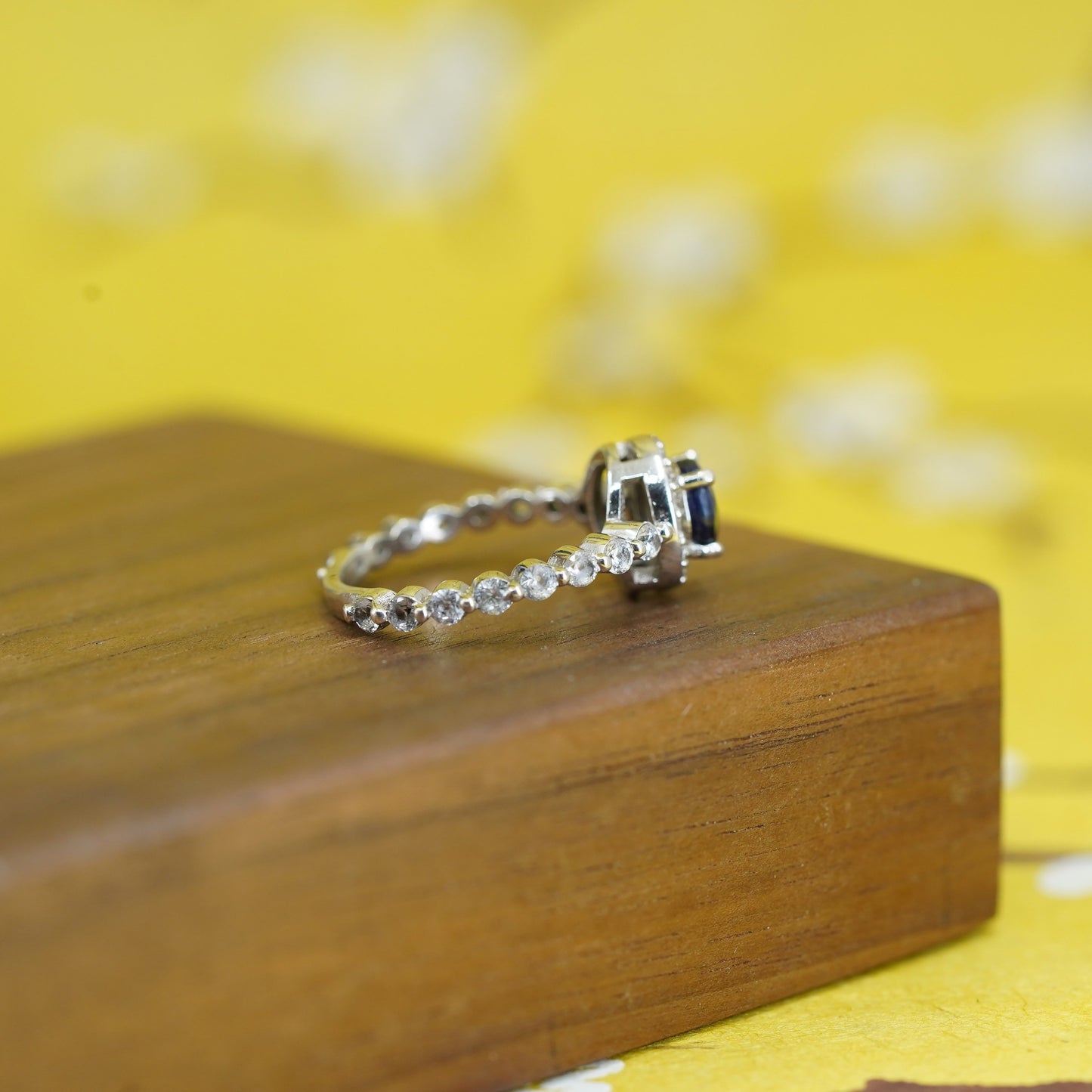 Size 5, vintage Sterling silver handmade ring, 925 band with sapphire clear Cz