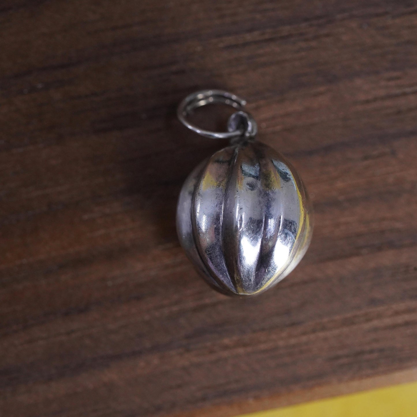 Vintage Sterling silver handmade ribbed ball charm, 925 pendant