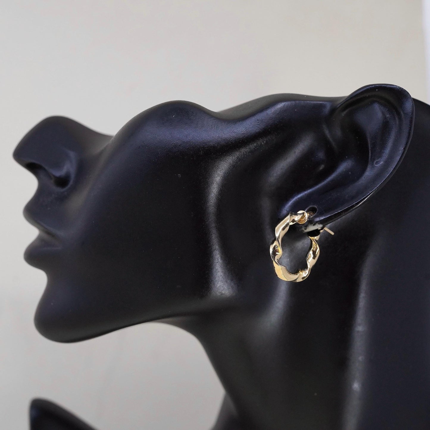 0.75", VTG Dyadema yellow gold over sterling silver earrings, twisted hoops