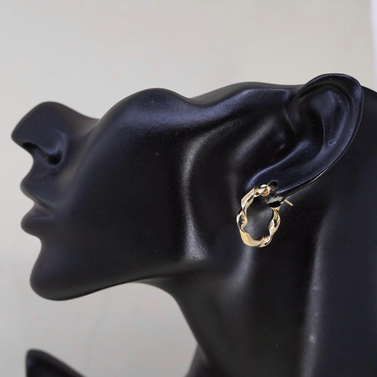 0.75", VTG Dyadema yellow gold over sterling silver earrings, twisted hoops