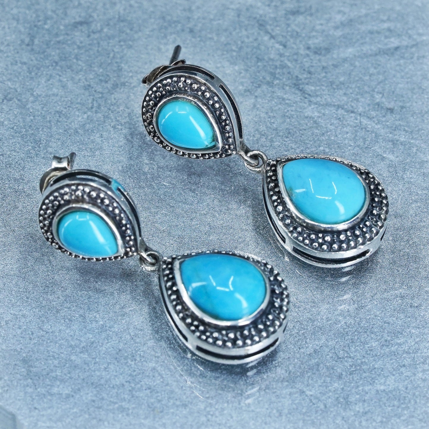 Vintage Sterling 925 silver handmade earrings with teardrop turquoise