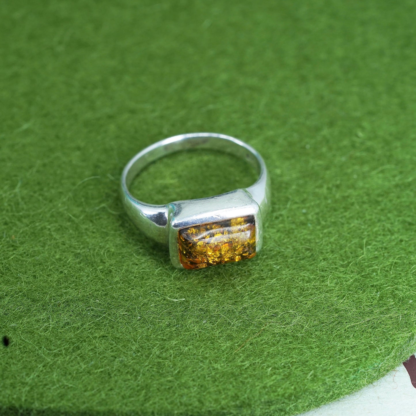 Size 6.75, Vintage sterling silver 925 handmade band ring with Amber