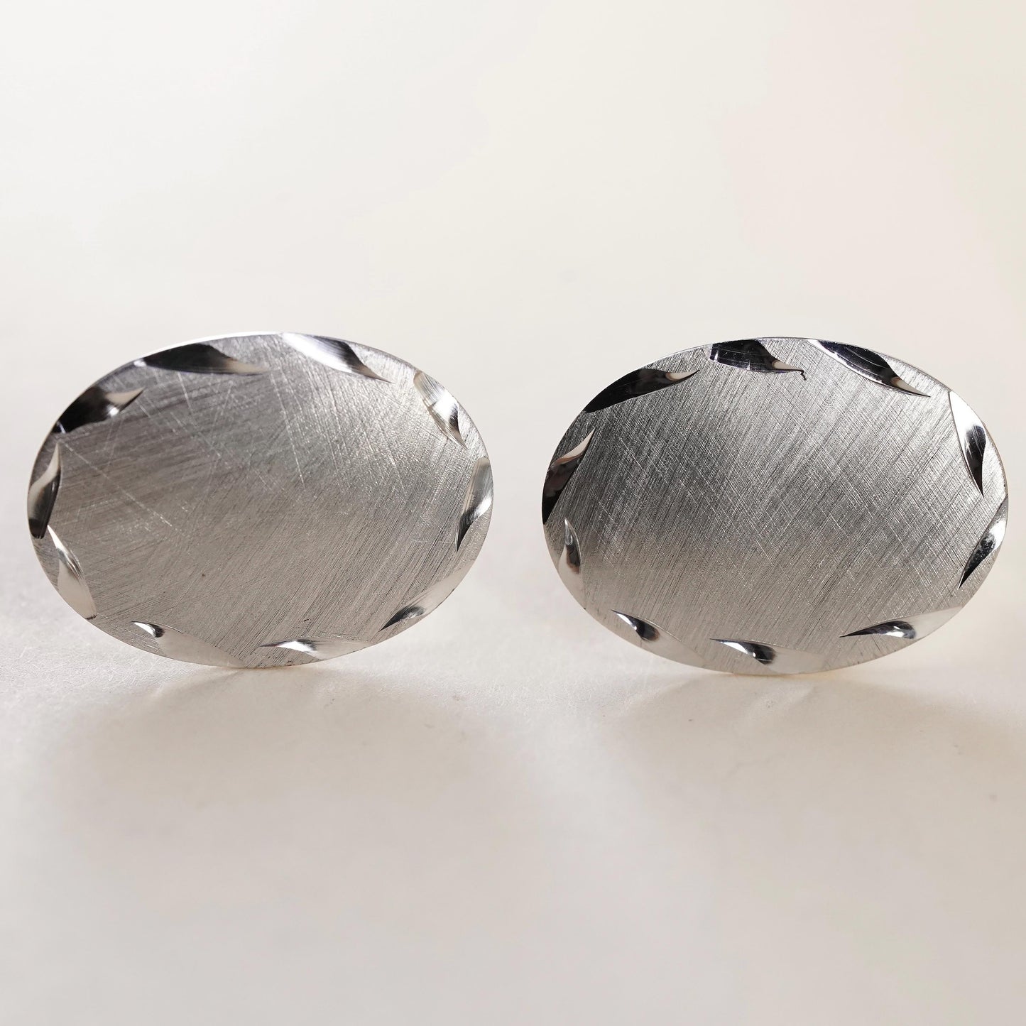 VTG USA sterling 925 silver textured oval cuff links, handmade 925 cufflinks