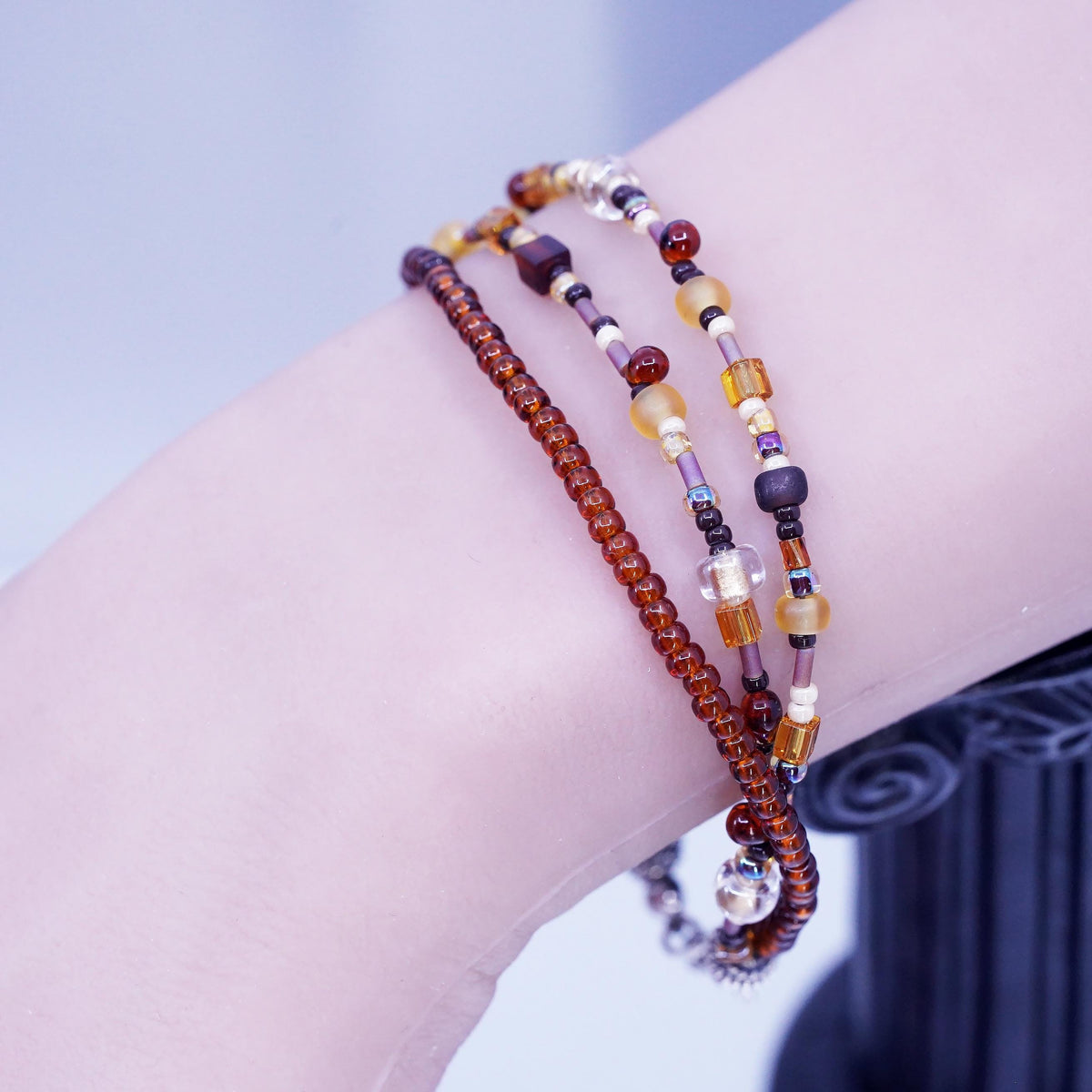 7”, Multi Strand Sterling Silver 925 Boho Bracelet Garnet Citrine beads