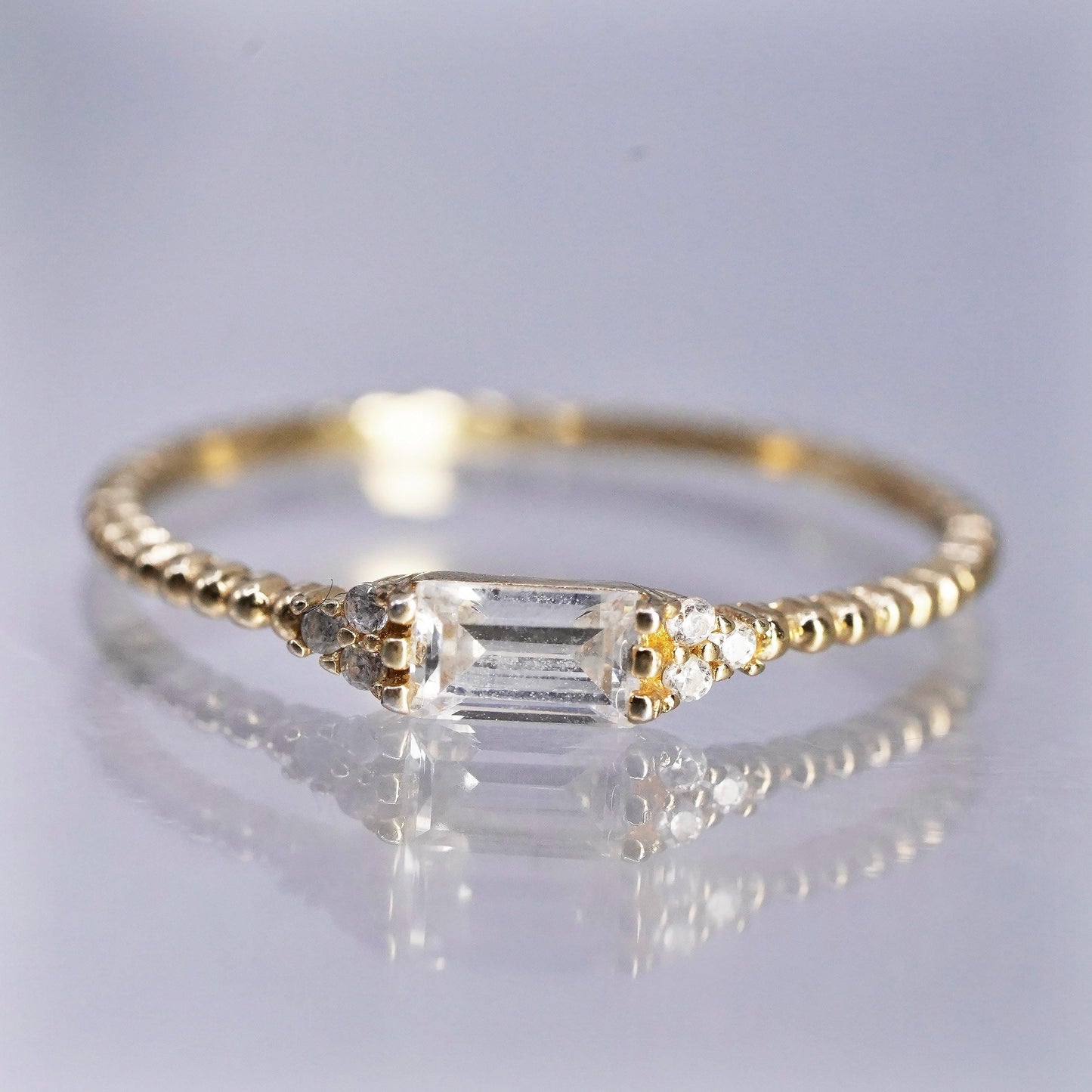 Size 8.25, vtg gold plated Sterling 925 silver stackable ring, cluster Cz band