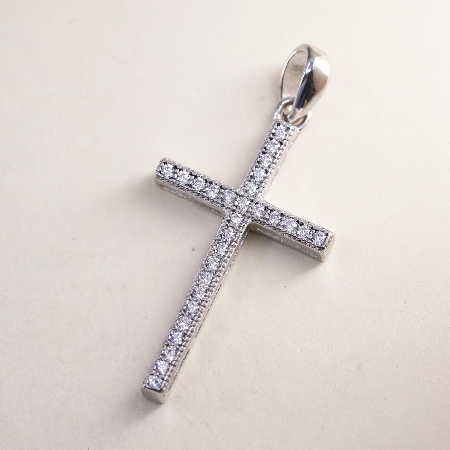 Vintage sterling silver pendant, 925 cross handmade pendant with Cz