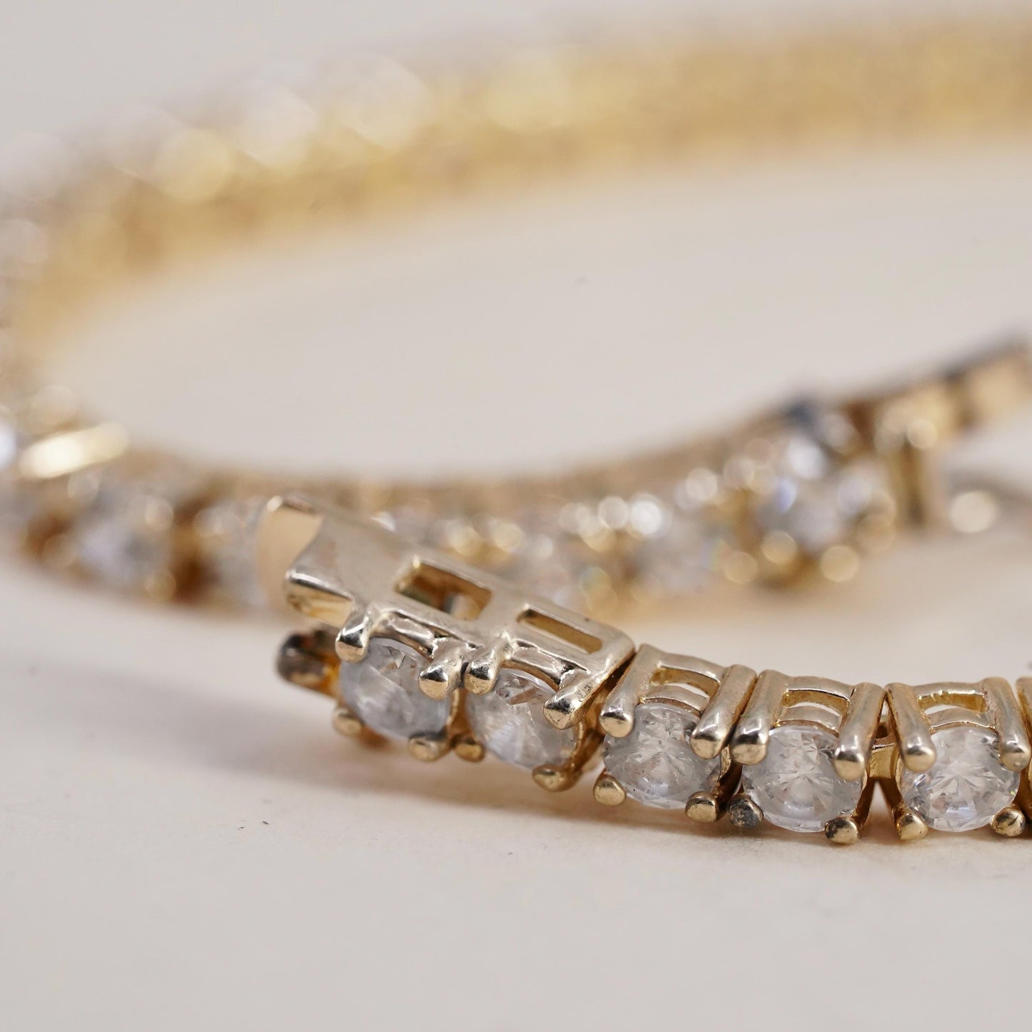 7", Vintage vermeil gold over Sterling 925 silver tennis bracelet with cz