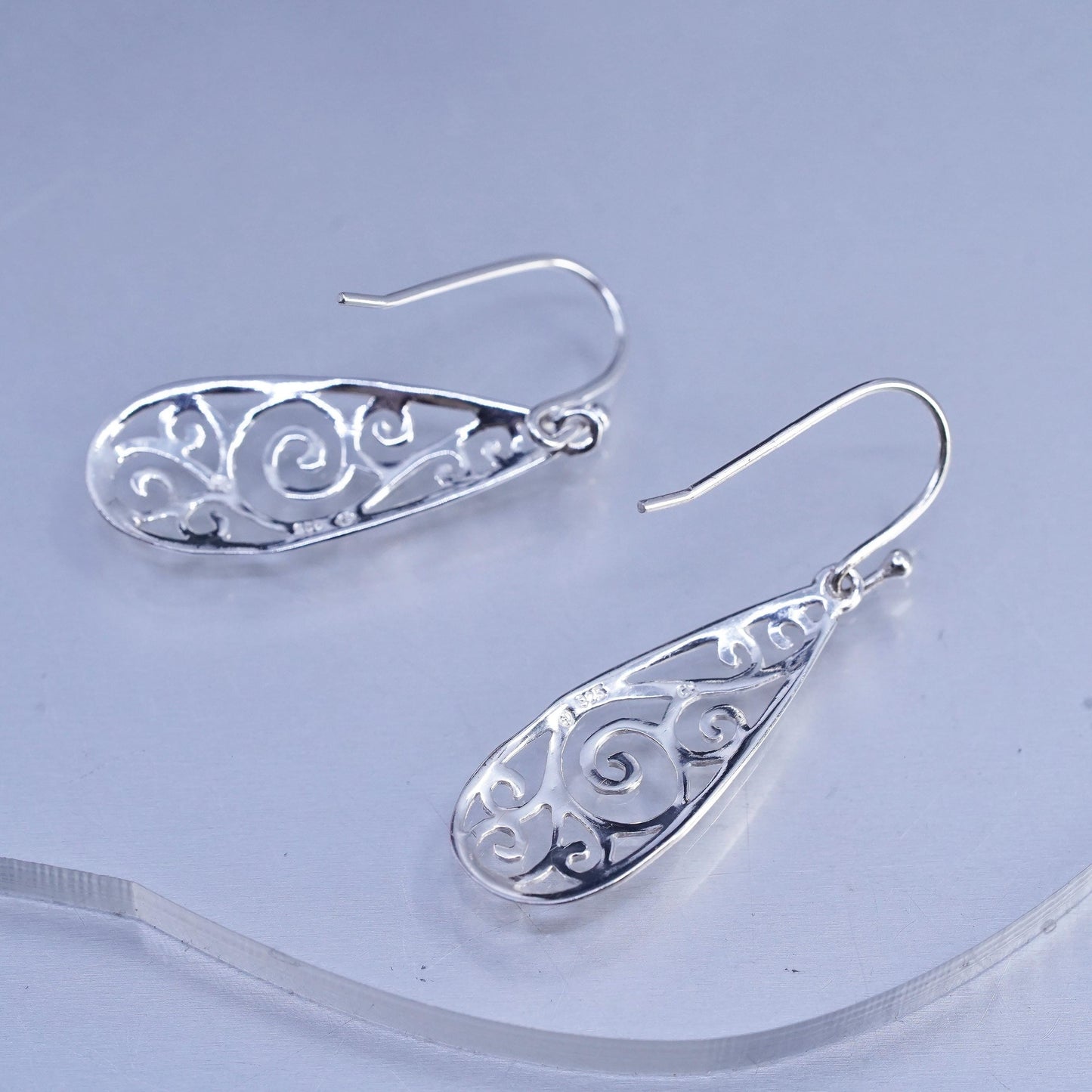 Vintage Sterling 925 silver handmade swirly earrings