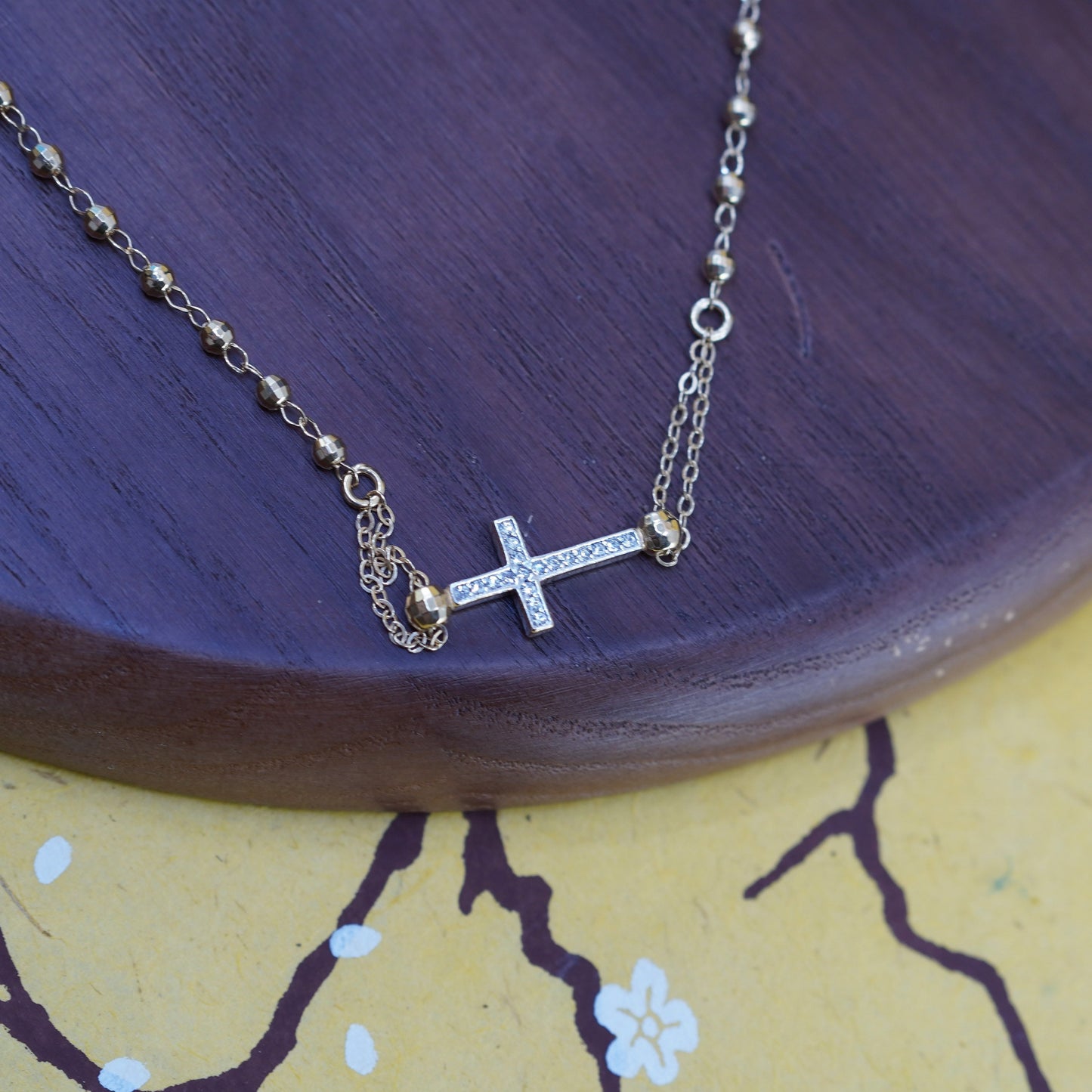 14+4”, vermeil gold Sterling silver necklace, 925 circle chain cross pendant