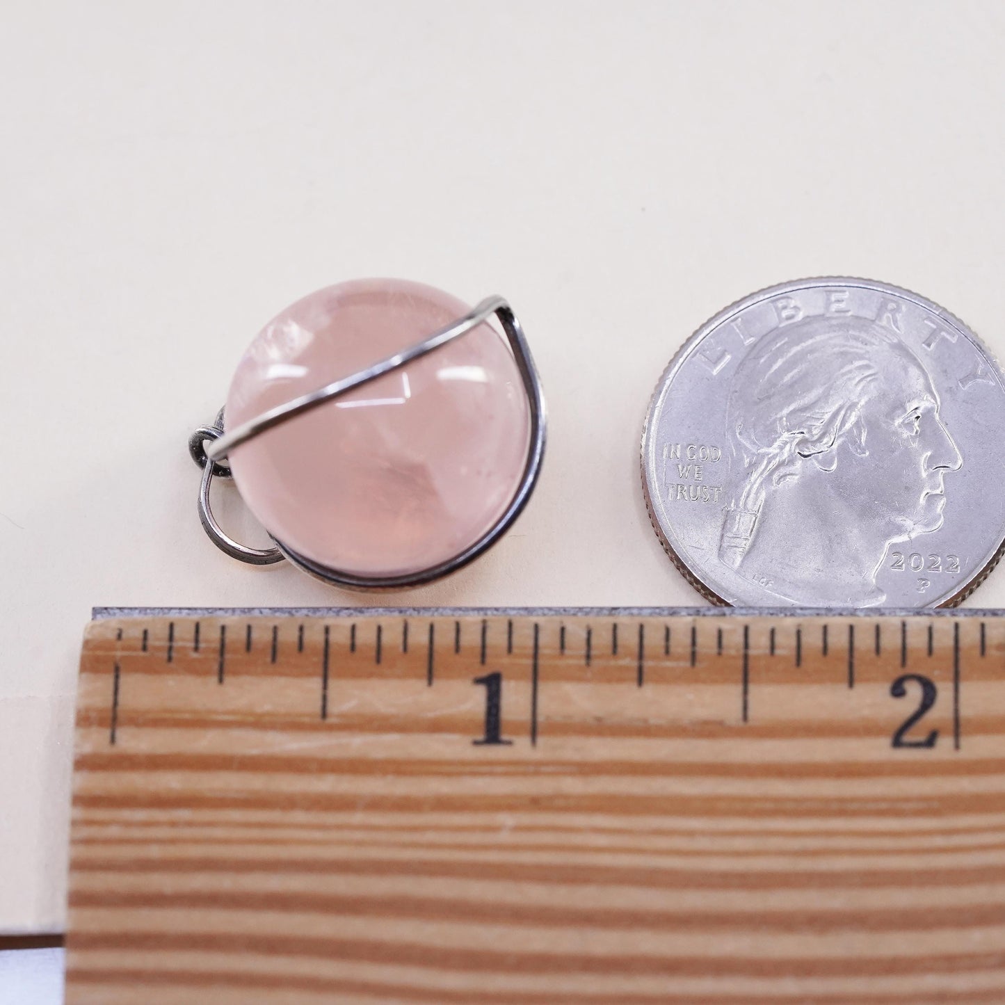 VTG handmade sterling silver charm, solid 925 silver pink quartz bead pendant