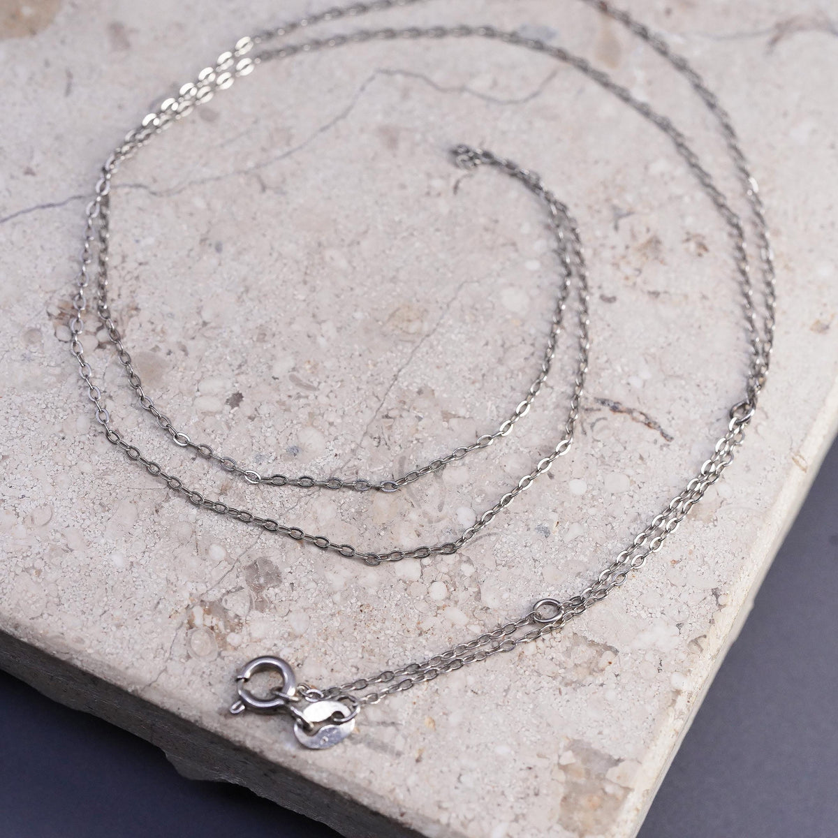 18+2" 1mm, Sterling silver handmade necklace, 925 flatten circle chain