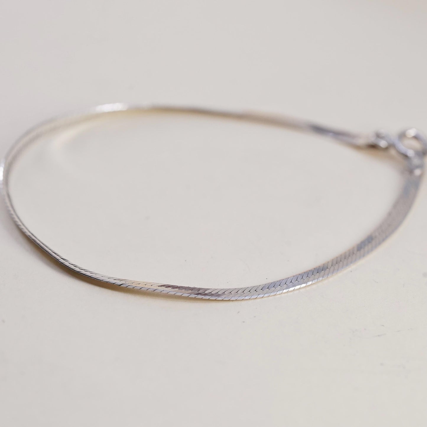 7.25" 3mm, Vintage Italian sterling silver herringbone bracelet, 925 chain