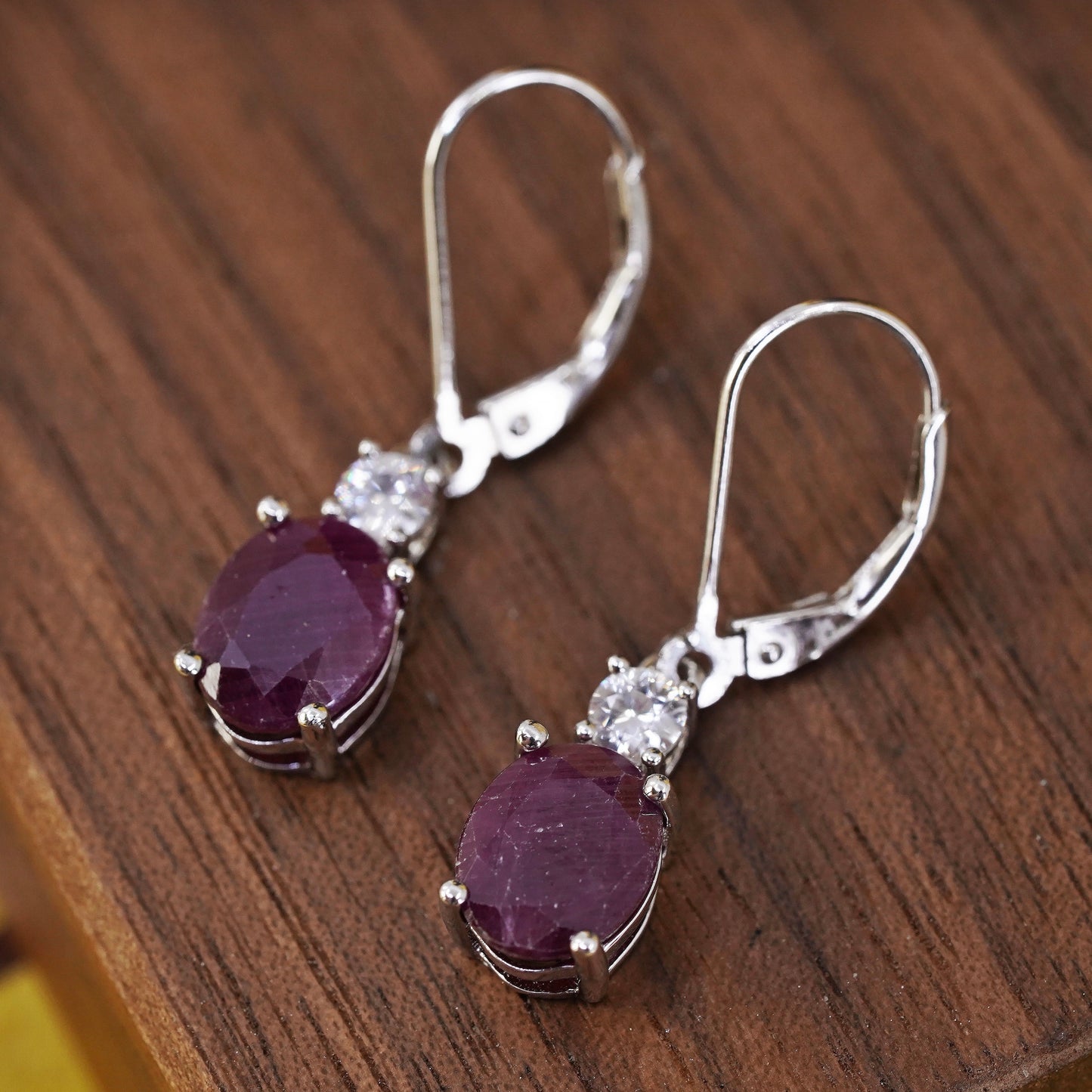 Vintage Sterling 925 silver handmade earrings with natural ruby