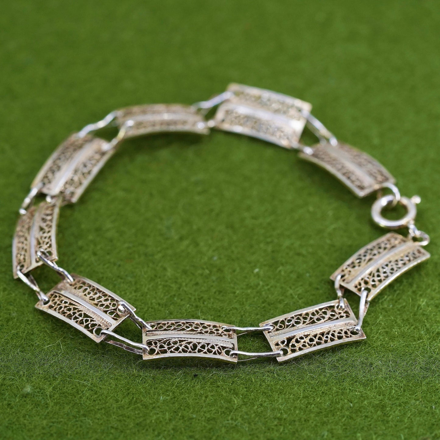 8", Italian sterling silver handmade bracelet, filigree rectangular chain