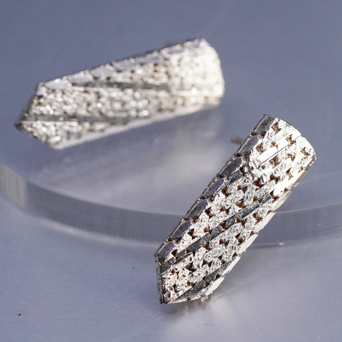 Vintage Sterling 925 silver handmade textured chain earrings