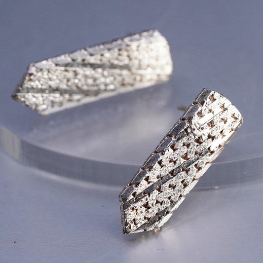 Vintage Sterling 925 silver handmade textured chain earrings