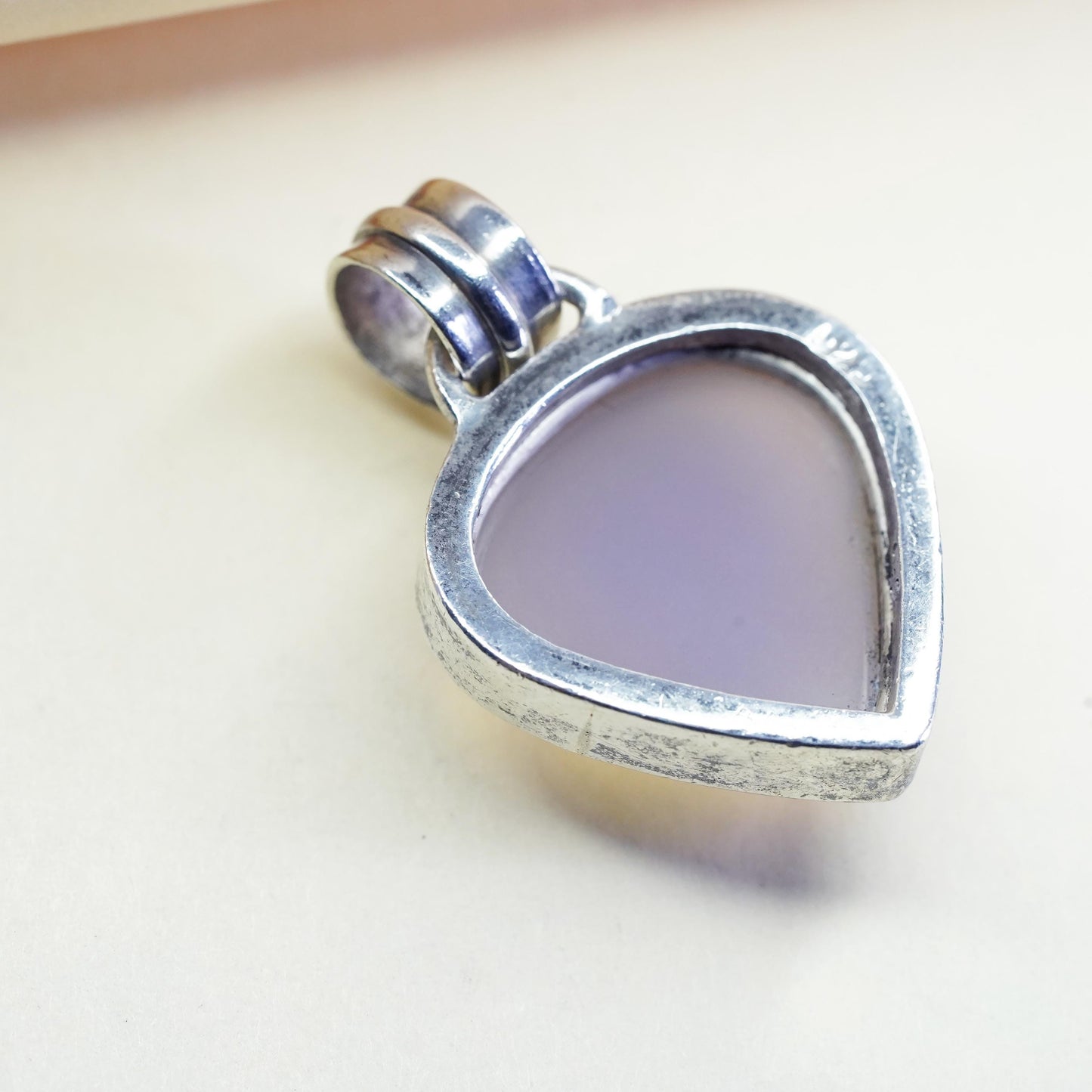 Vintage Sterling 925 silver handmade pendant lavender pink teardrop Chalcedony