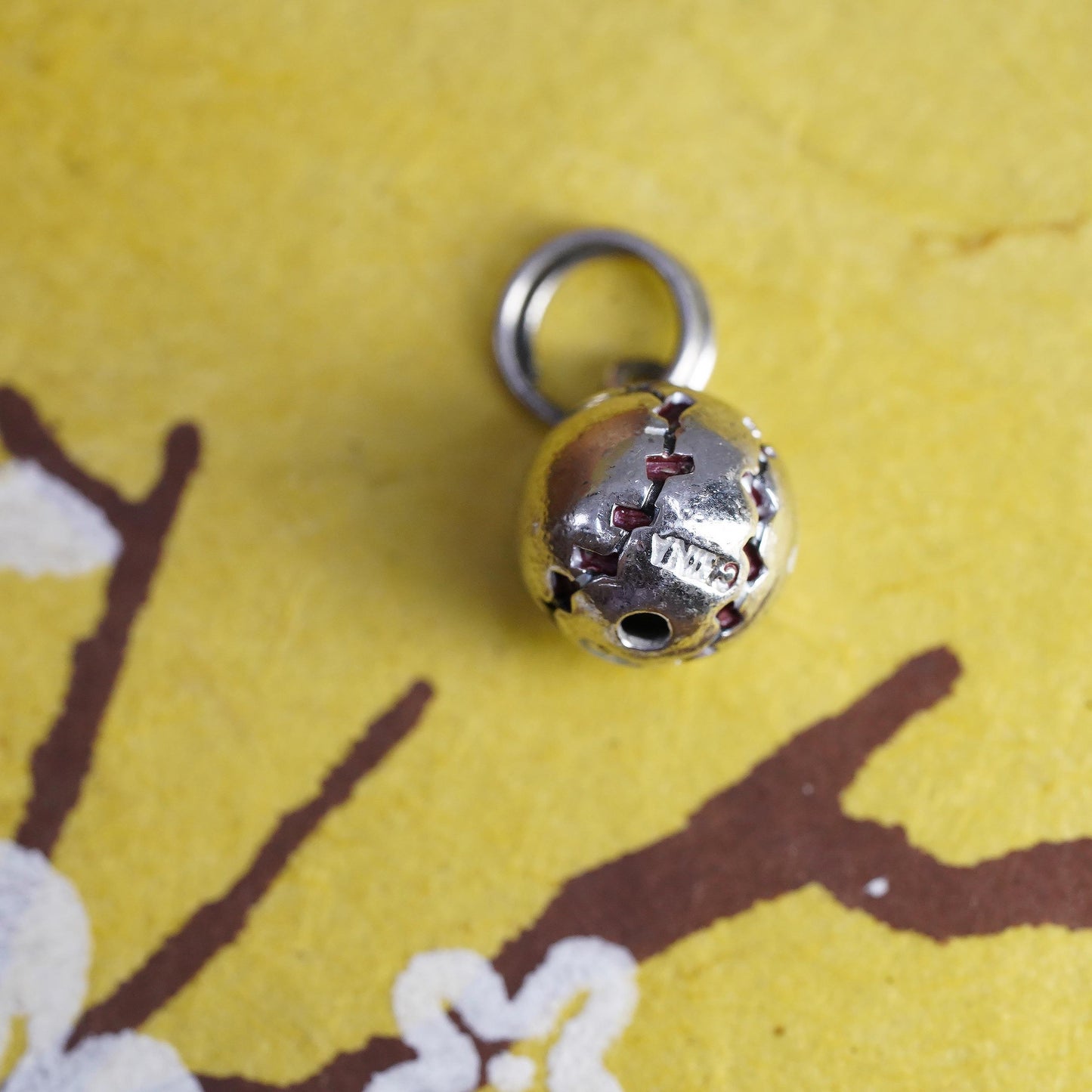 Vintage Sterling silver handmade ball charm, 925 baseball pendant