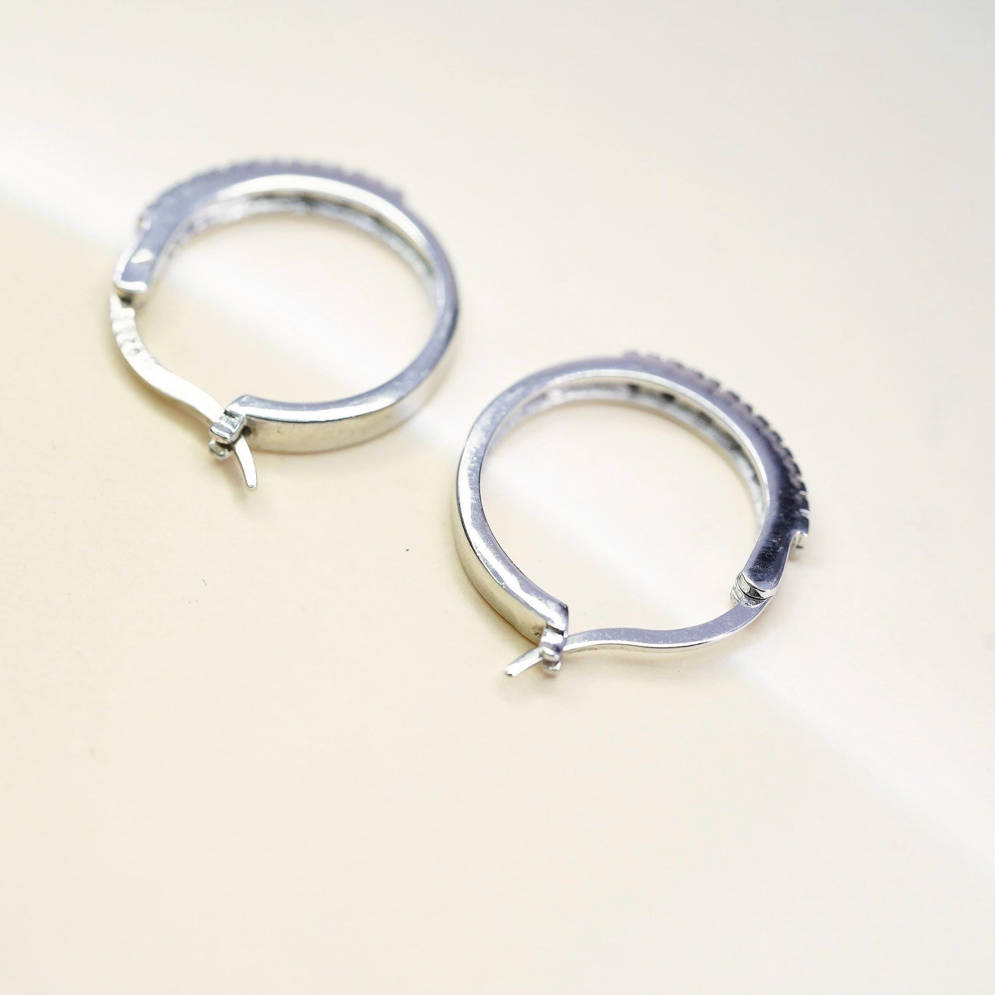 0.75”, Vintage Sterling silver minimalist earrings, 925 huggie hoops with cz