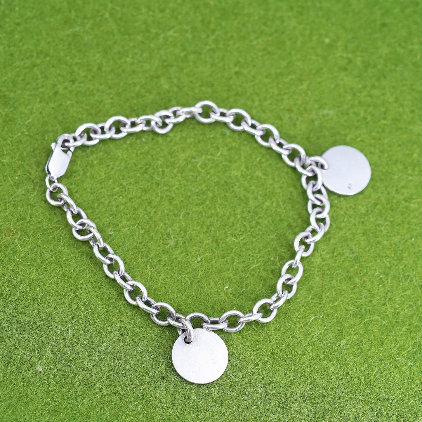 7" 5mm, sterling 925 silver circle bracelet with dog pow print tag charms