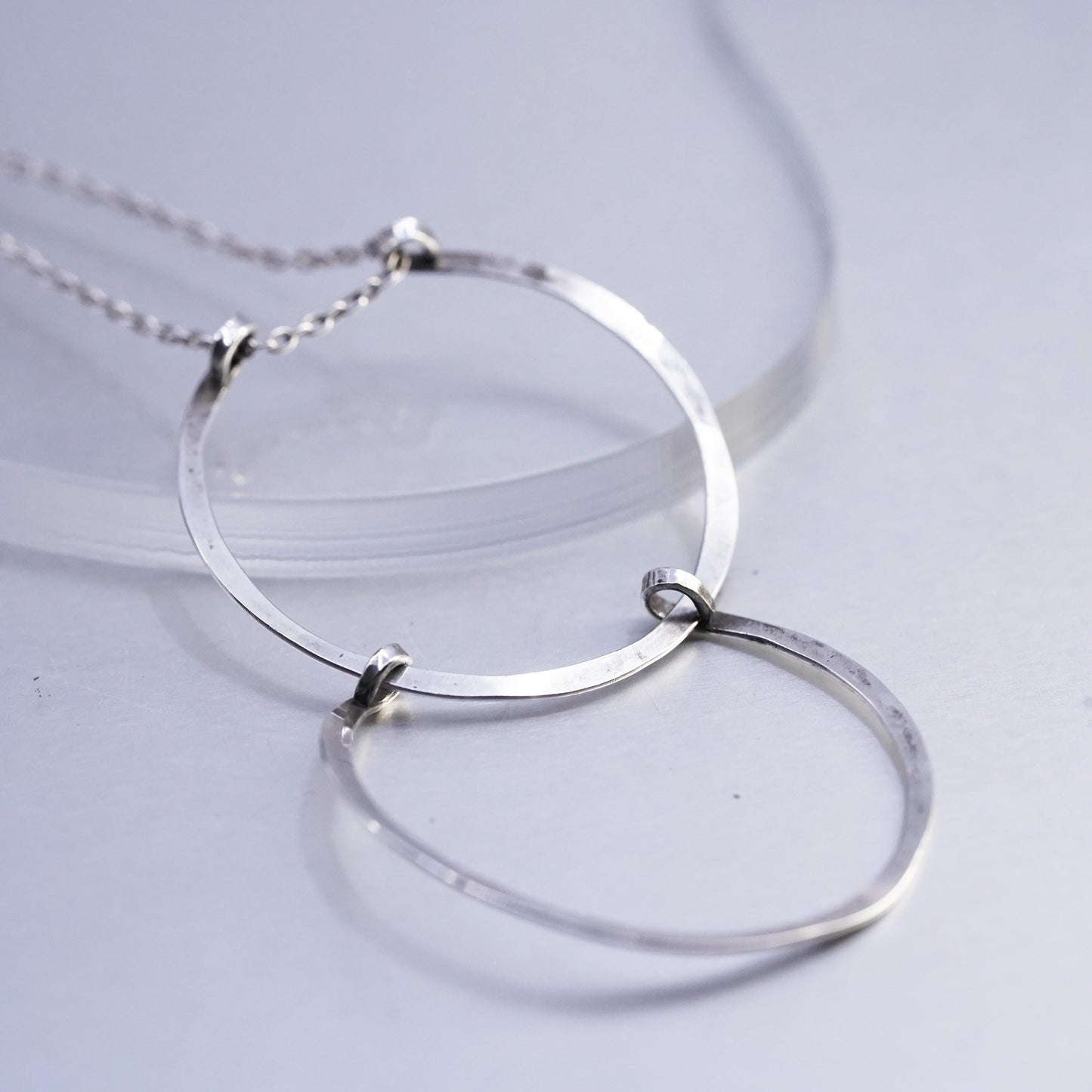 20" 1mm, vintage Sterling 925 silver circle necklace with double circle pendant