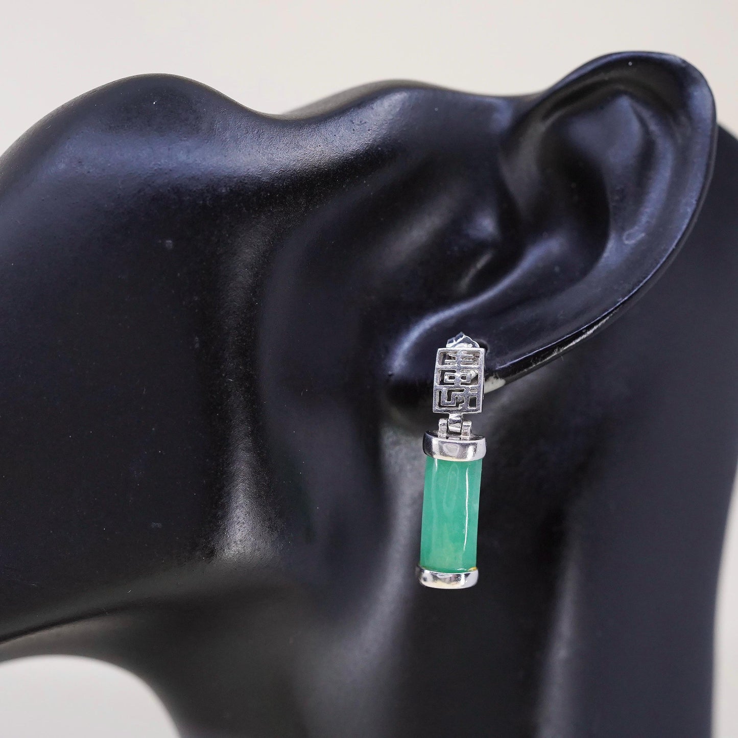 Vintage sterling silver 925 handmade with jade earrings w/ Chinese “ longevity”