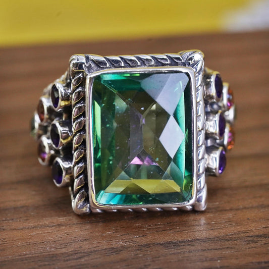 Size 10, Sterling 925 silver ring square peridot amethyst peridot citrine