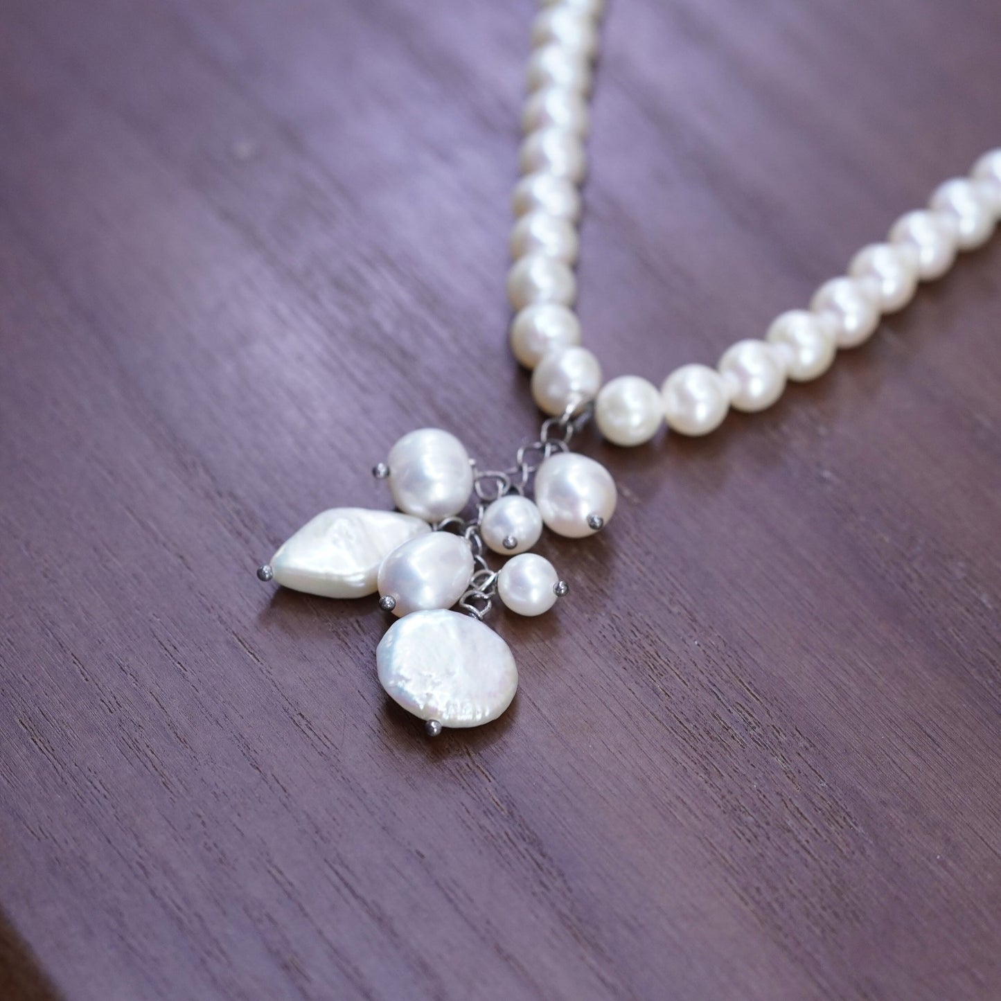 17”, vintage Sterling silver handmade necklace, 925 clasp 7mm freshwater pearl