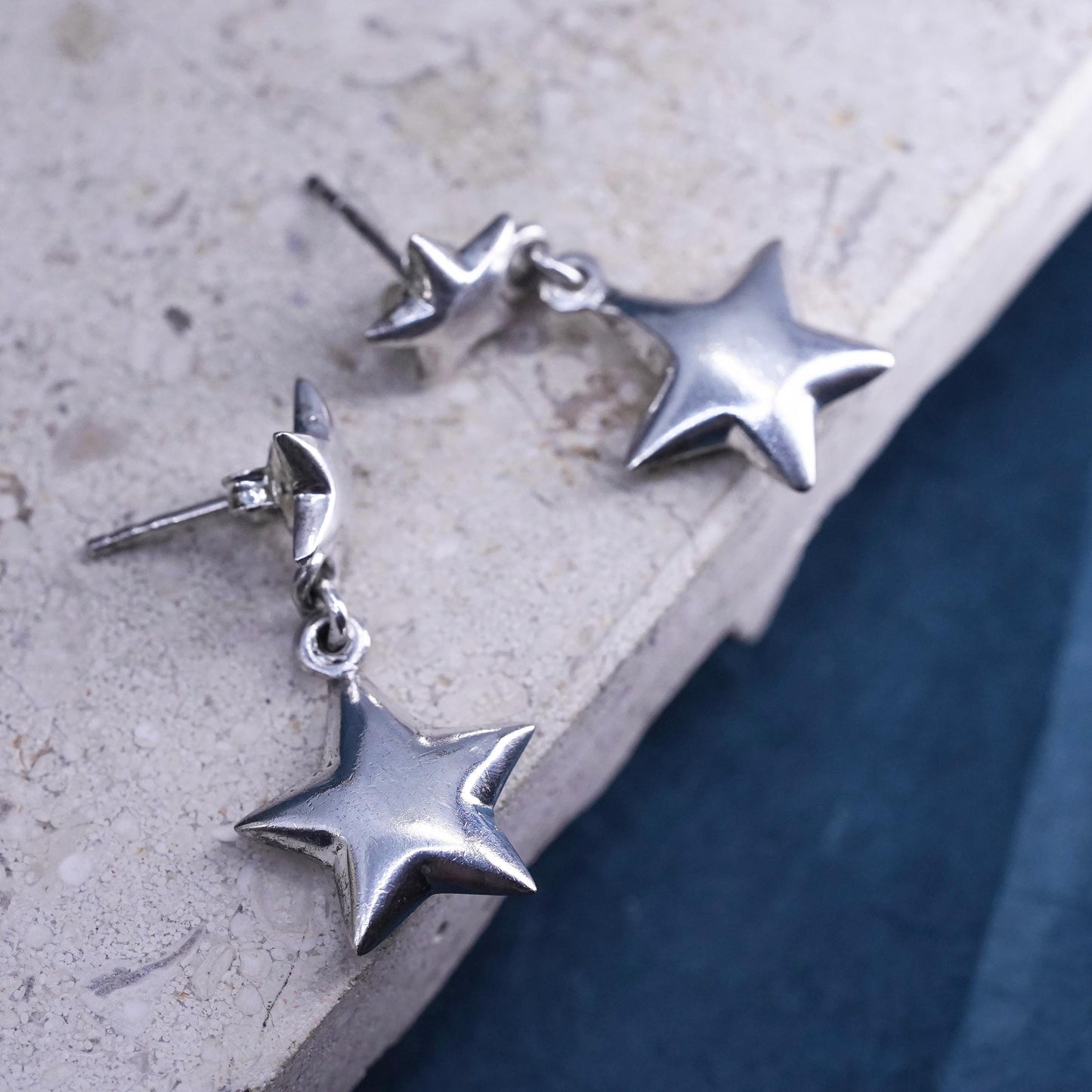 Vintage Sterling Silver handmade Earrings. 925 star dangles