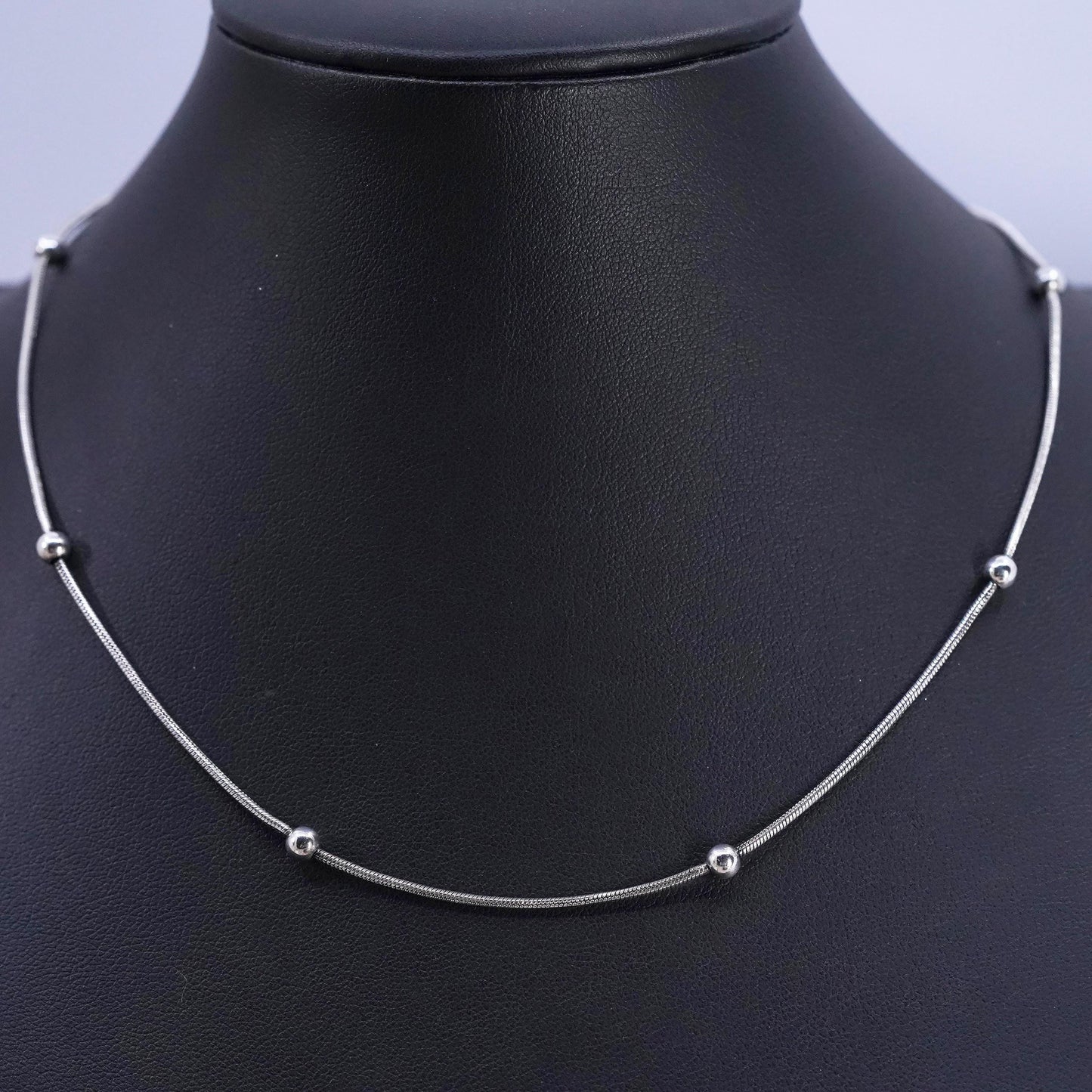 16” 1mm, vintage Sterling silver handmade necklace, 925 snake chain with beads