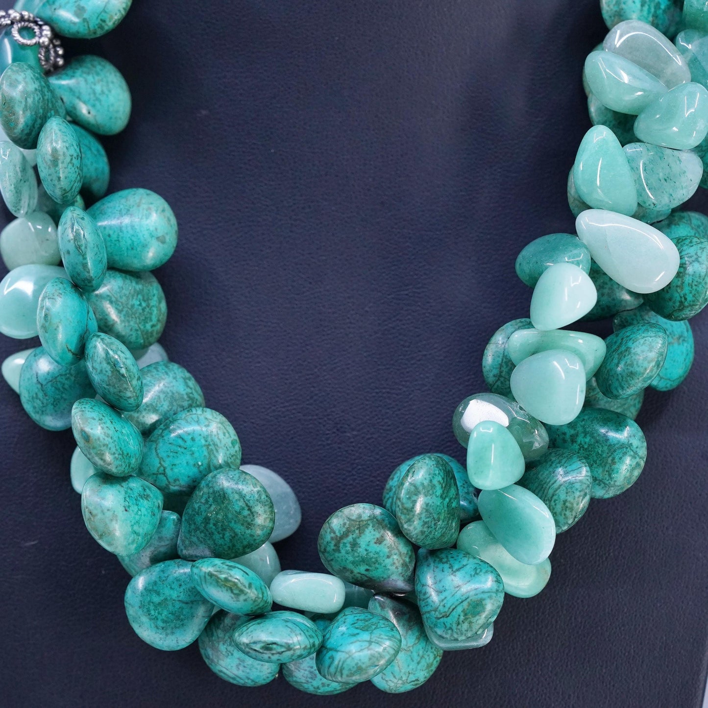18+2", Vintage beads necklace, sterling silver 925 closure turquoise amazonite