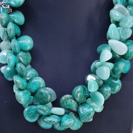 18+2", Vintage beads necklace, sterling silver 925 closure turquoise amazonite