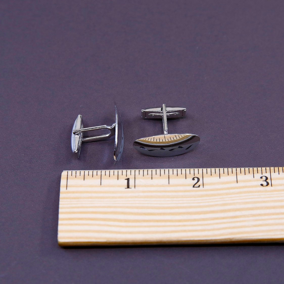 Vintage mid century sterling silver cufflink, Solid 925 silver cuff link with half matt surface, stamped sterling