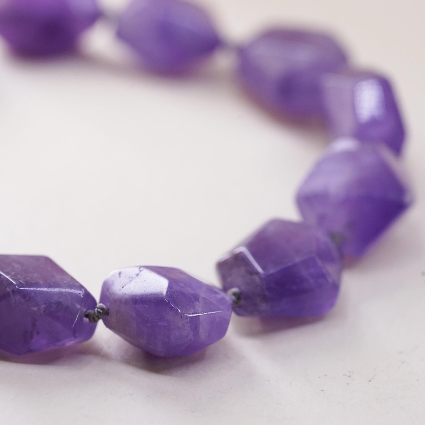 7.5" Vintage Sterling 925 silver handmade bracelet, natural amethyst nugget