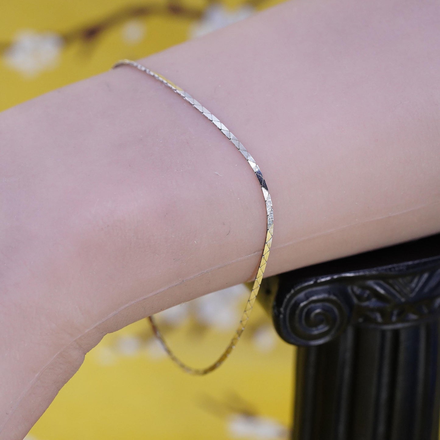 7.25" 1mm, vintage Italian Sterling silver snake chain, 925 bracelet