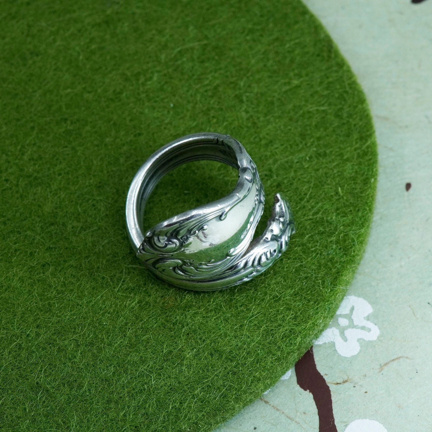 Size adjustable, Vintage Sterling 925 silver handmade spoon wrap ring