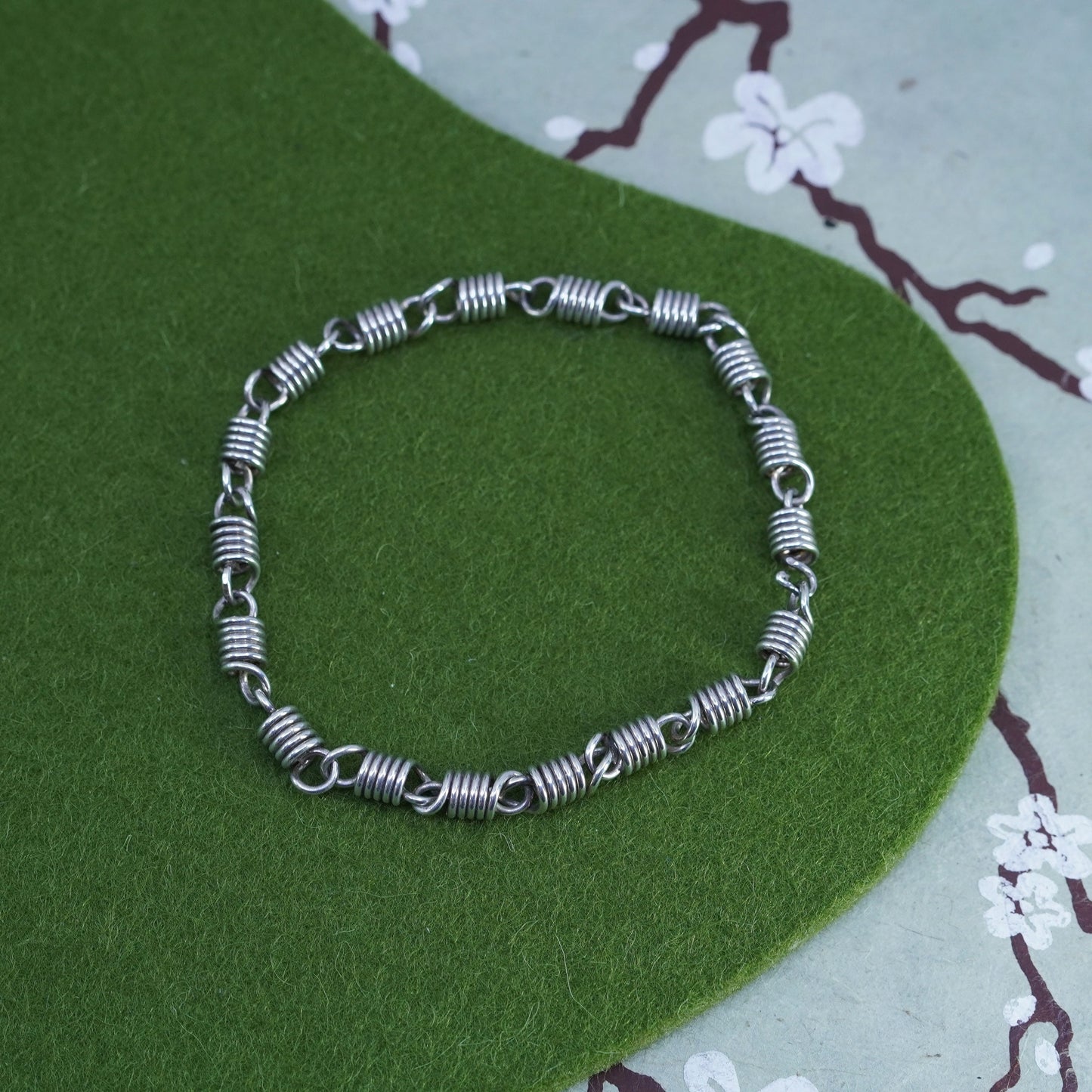 7.75” 6mm, Vintage sterling silver handmade bracelet, 925 spiral tube chain