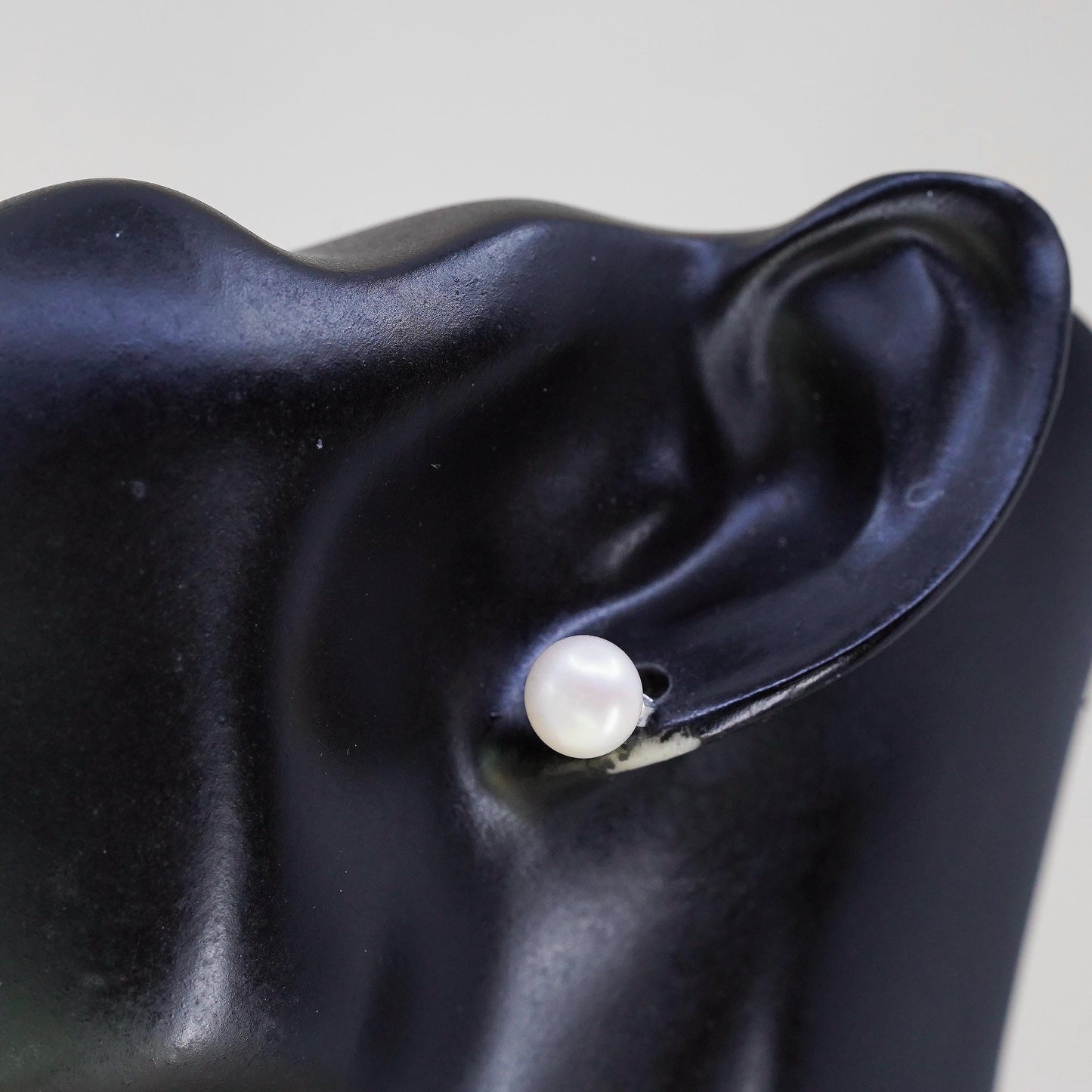 8mm, Vintage sterling silver handmade earrings, 925 studs with freshwater pearl