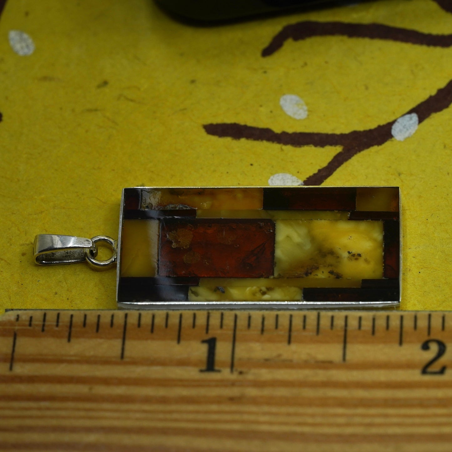 Vintage mexico Sterling 925 silver handmade pendant with Amber and cable around